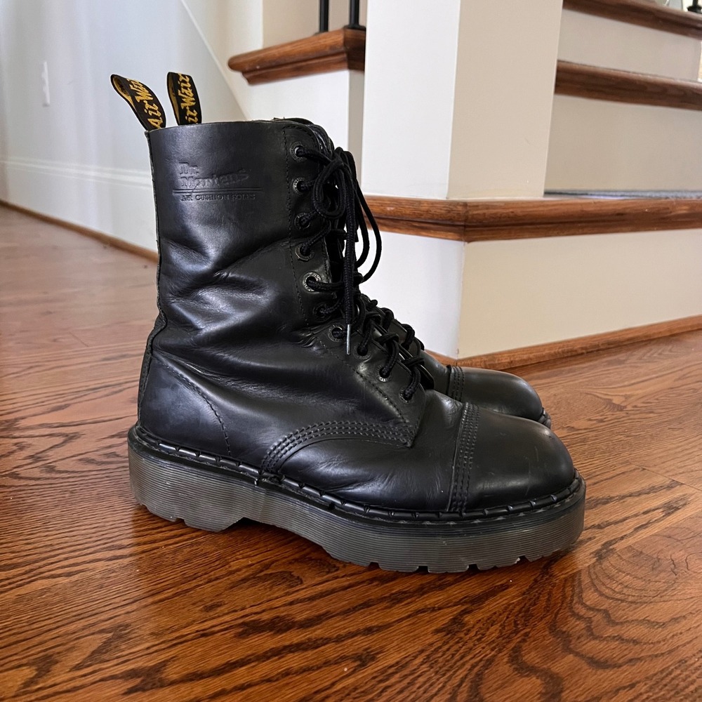 Dr. Martens Made in England Vtg Black Leather Original Platform Boots 12 Eye - Picture 11 of 16
